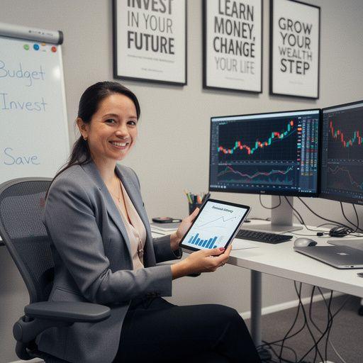 Online tanfolyamot néző diákok, akik pénzügyi stratégiákat tanulmányoznak.